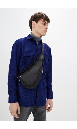 Мужской винтажный кожаный черный рюкзак на одно плечо Tarwa RA-3026-3md