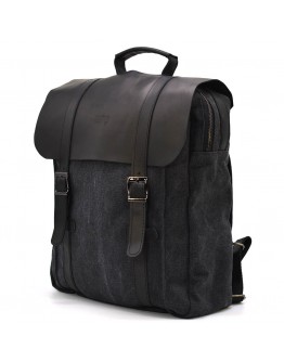 Черный удобный рюкзак из натуральной кожи и прочной ткани канвас TARWA RAG-3420-3md
