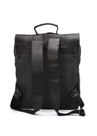 Черный удобный рюкзак из натуральной кожи и прочной ткани канвас TARWA RAG-3420-3md