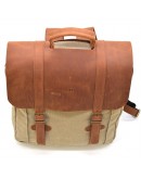 Фотография Вместительный рюкзак из натуральной кожи и прочной ткани канвас песочного цвета TARWA RBs-3420-3md