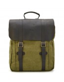 Фотография Вместительный рюкзак из натуральной кожи и прочной ткани канвас цвета хаки TARWA RCh-3420-3md