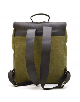 Вместительный рюкзак из натуральной кожи и прочной ткани канвас цвета хаки TARWA RCh-3420-3md