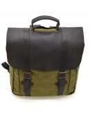 Фотография Вместительный рюкзак из натуральной кожи и прочной ткани канвас цвета хаки TARWA RCh-3420-3md