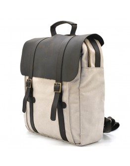 Вместительный рюкзак из натуральной кожи и прочной ткани канвас бежевого цвета TARWA RCj-3420-3md
