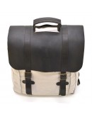 Фотография Вместительный рюкзак из натуральной кожи и прочной ткани канвас бежевого цвета TARWA RCj-3420-3md