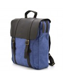 Фотография Вместительный рюкзак из натуральной кожи и прочной ткани канвас синего цвета TARWA RCk-3420-3md