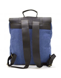 Вместительный рюкзак из натуральной кожи и прочной ткани канвас синего цвета TARWA RCk-3420-3md