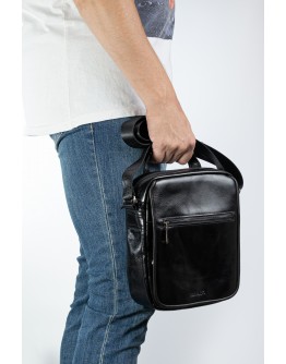 Черная мужская кожаная сумка на плечо - барсетка REK-020-Black