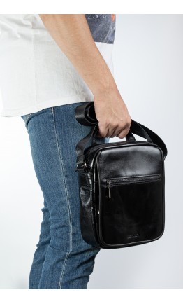 Черная мужская кожаная сумка на плечо - барсетка REK-020-Black