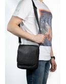 Фотография Черная мужская сумка на плечо - барсетка из натуральной зернистой кожи REK-115-3-Flotar