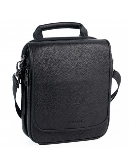 Черная мужская сумка на плечо - барсетка из натуральной зернистой кожи REK-115-3-Flotar