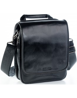 Черная мужская сумка на плечо - барсетка из глянцевой натуральной кожи REK-115-3-Vac