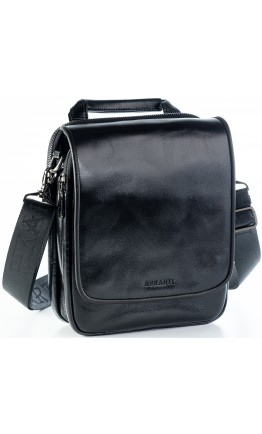 Черная мужская сумка на плечо - барсетка из глянцевой натуральной кожи REK-115-3-Vac