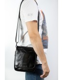 Фотография Черная мужская сумка на плечо - барсетка из глянцевой натуральной кожи REK-115-3-Vac