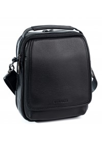 Небольшая черная мужская сумка на плечо - барсетка из натуральной кожи REK-119-Vermont