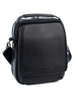 Небольшая черная мужская сумка на плечо - барсетка из натуральной кожи REK-119-Vermont
