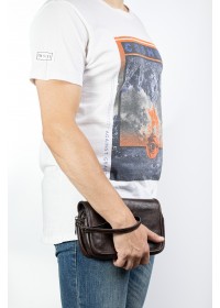 Коричневый кожаный мужской клатч - сумка на плечо REK-215-Brown