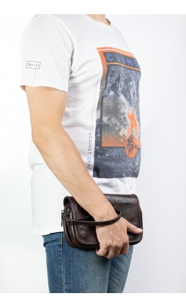 Коричневый кожаный мужской клатч - сумка на плечо REK-215-Brown