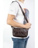 Фотография Коричневый кожаный мужской клатч - сумка на плечо REK-215-Brown