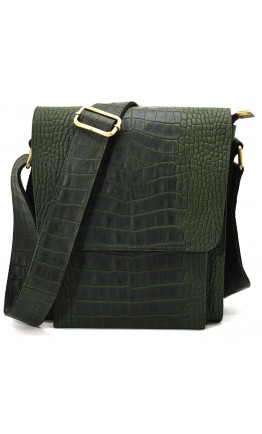 Зеленая сумка с тиснением на плечо мужская кожаная Tarwa RepE-3027-4lx