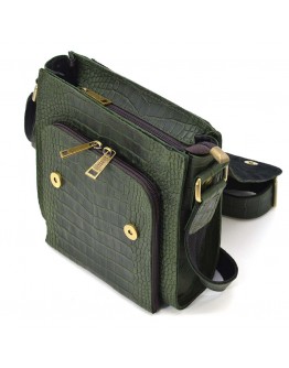 Зеленая сумка с тиснением на плечо мужская кожаная Tarwa RepE-3027-4lx