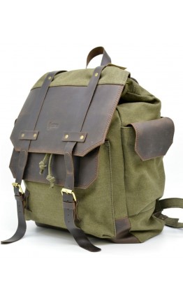 Большой мужской тканево - кожаный рюкзак цвета хаки Tarwa RH-6680-4lx