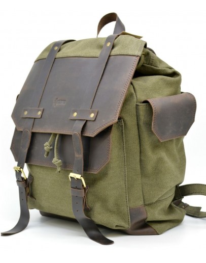 Фотография Большой мужской тканево - кожаный рюкзак цвета хаки Tarwa RH-6680-4lx
