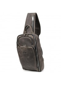 Кожаный серый мужской рюкзак - слинг TARWA RJ-0910-4lx