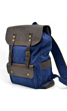 Синий рюкзак из натуральной кожи и прочной ткани канвас Tarwa RKc-9001-4lx