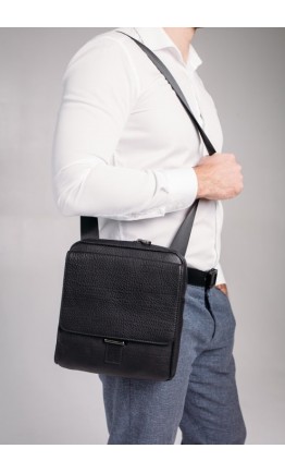 Мужская кожаная черная сумка на плечо Tavinchi S-002A