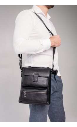 Черная кожаная мужская сумка на плечо Tavinchi S-009A