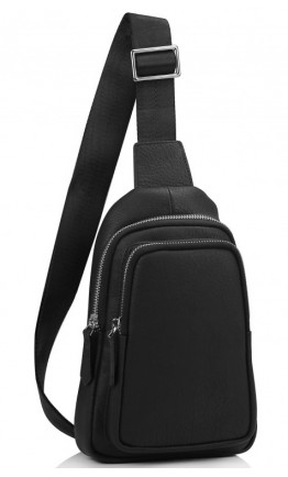 Слинг кожаный мужской черный Tiding Bag SM8-356A