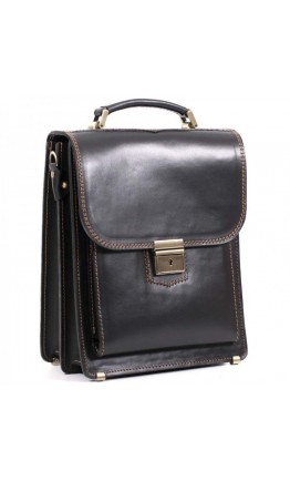 Черная кожаная мужская сумка-барсетка с коричневой нитью Manufatto spb2-glbr