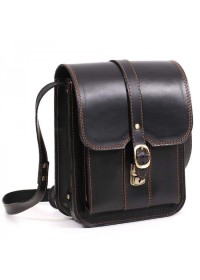 Черная кожаная сумка на плечо с коричневой ниткой Manufatto spb3-blackbr