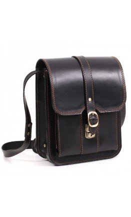 Черная кожаная сумка на плечо с коричневой ниткой Manufatto spb3-blackbr