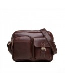Фотография Кожаная сумка мужская коричневая на плечо t0008