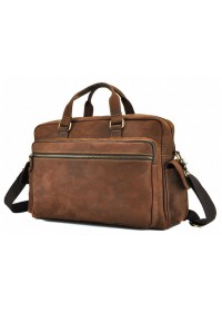 Кожаная коричневая мужская сумка для командировок t0018