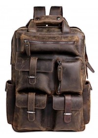 Коричневый винтажный кожаный мужской рюкзак t3081DB