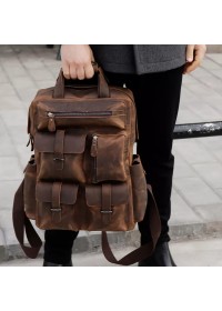 Коричневый винтажный кожаный мужской рюкзак t3081DB