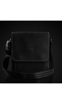 Черная винтажная кожаная сумка на плечо Tiding bag tid3027-22