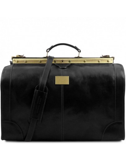 Фотография Кожаная сумка саквояж большого размера черная Madrid Tuscany Leather TL1022 black