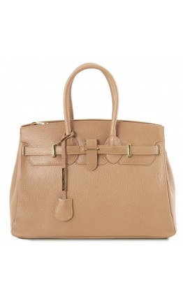 Кожаная женская вместительная сумка бежевого цвета Tuscany Leather TL141529 shamp