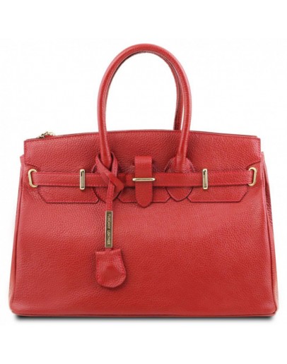 Фотография Кожаная красная женская вместительная сумка Tuscany Leather TL141529 lipstick red