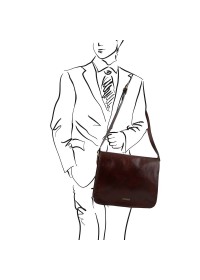 Темно-коричнвая большая фирменная мужская сумка Tuscany Leather TL141254 brownb