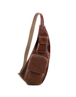 Кожаный коричневый рюкзак - слинг через плече Tuscany Leather TL141352 brown