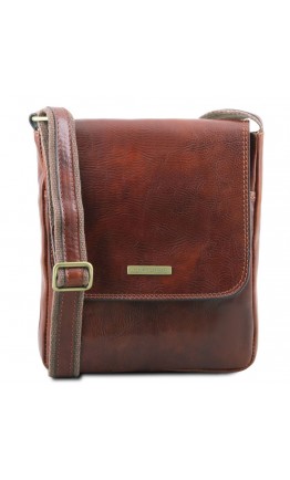 Коричневая мужская плечевая кожаная сумка Tuscany Leather TL141408