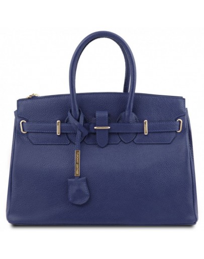 Фотография Кожаная женская фирменная темно-синяя сумка Tuscany Leather TL141529 blue