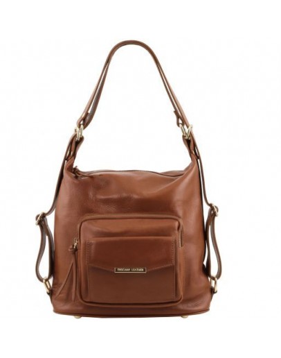 Фотография Кожаная коричневая женская сумка - рюкзак Tuscany Leather TL141535 cinnamon