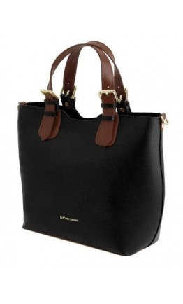 Женская сумка тоут из кожи Сафьяно Tuscany Leather TL Bag TL141696 black