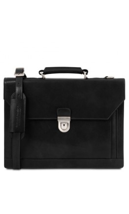 Черный кожаный вместительный портфель Tuscany Leather Cremona TL141732 black